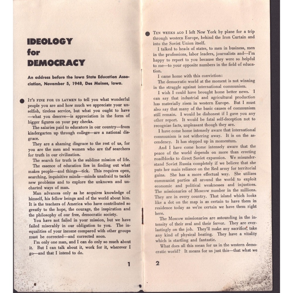 Vintage 1948 Ideology for Democracy Eric Johnston MPAA Cold War Pamphlet - Picture 3 of 4